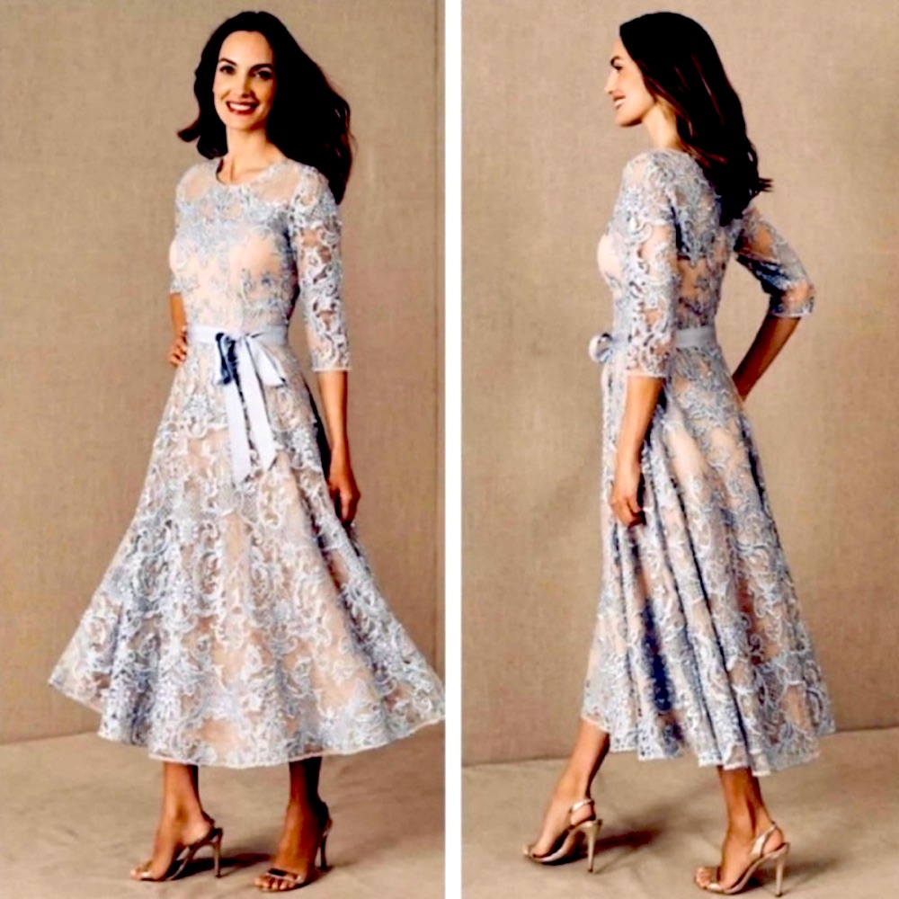 Sz 4 Nwt Anthropologie Bhldn Blue Lace Hitherto Linden Midi Dress Nude Illusion